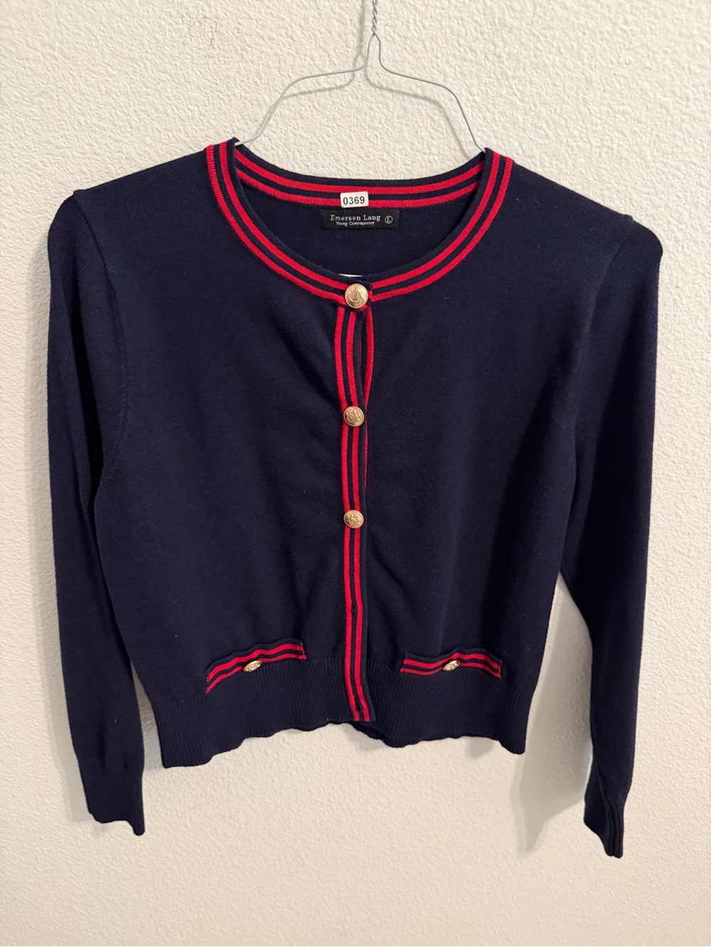 Classic Navy Cardigan with Red Trim - Picture 1 of 5